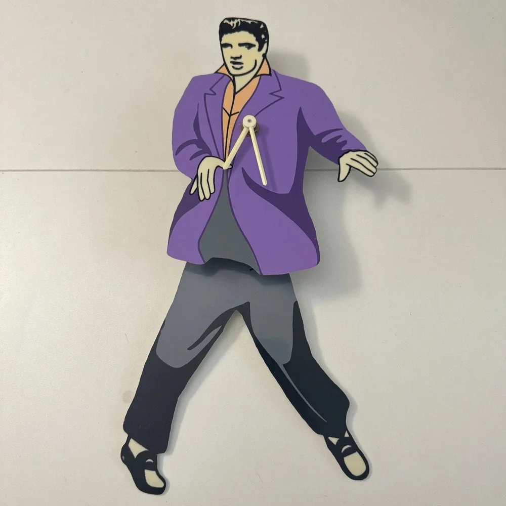 Vintage Elvis Presley Pendulum Wall Clock Purple Suit Dancing Legs Delitone 90's